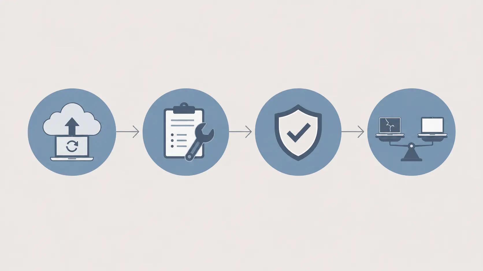 Flow diagram: back up data, get a repair estimate, check coverage, then compare repair with replacement