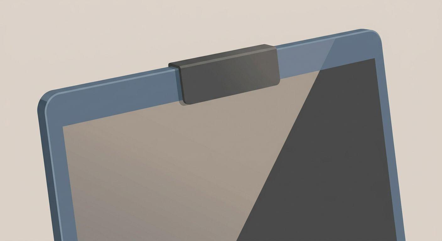 A webcam privacy cover attached to the top bezel of a laptop screen